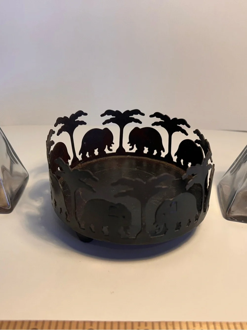 BrassElephant-Themed Glass curet/ diffuser Set with Metal Holder